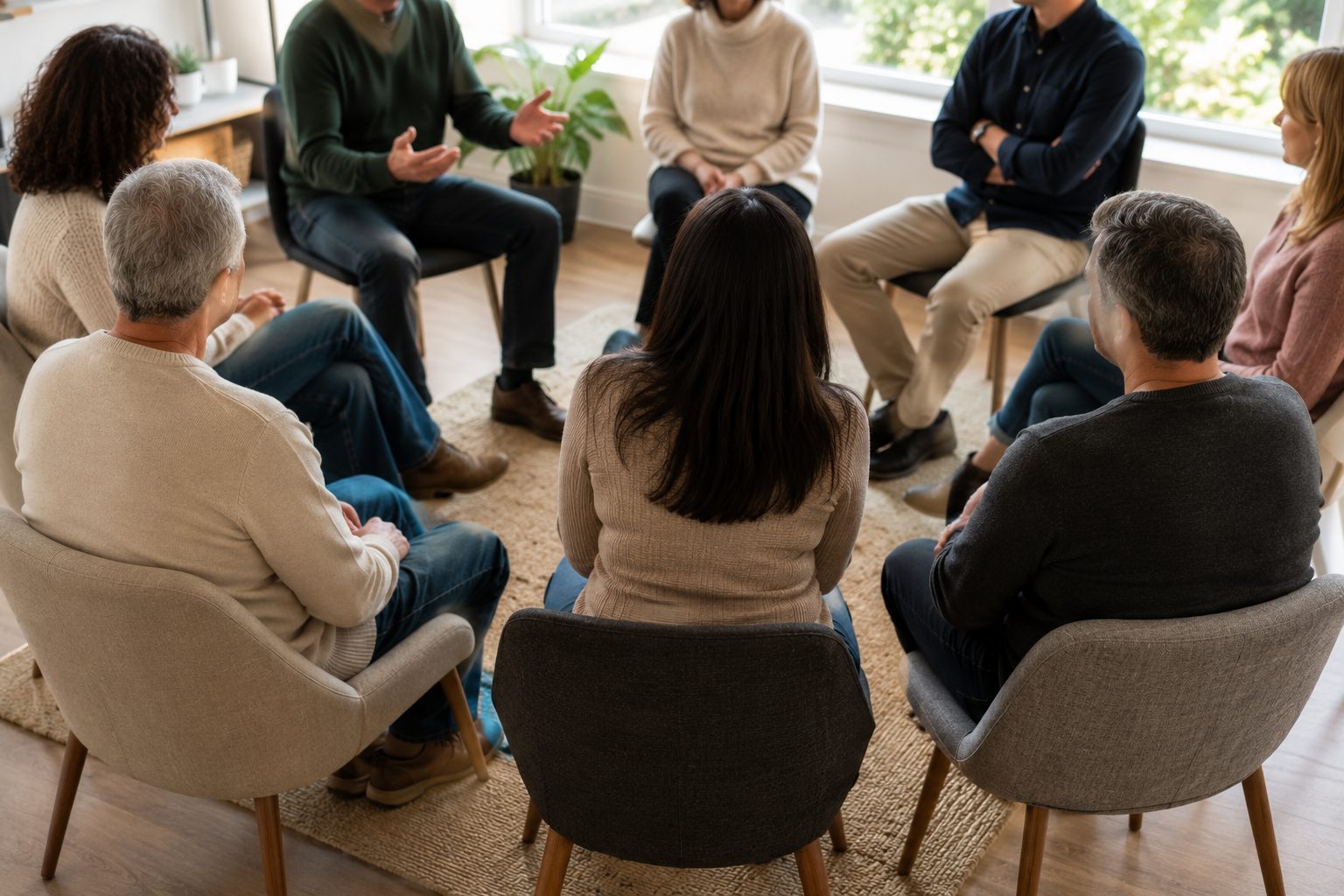 A small coaching group sitting in a circle